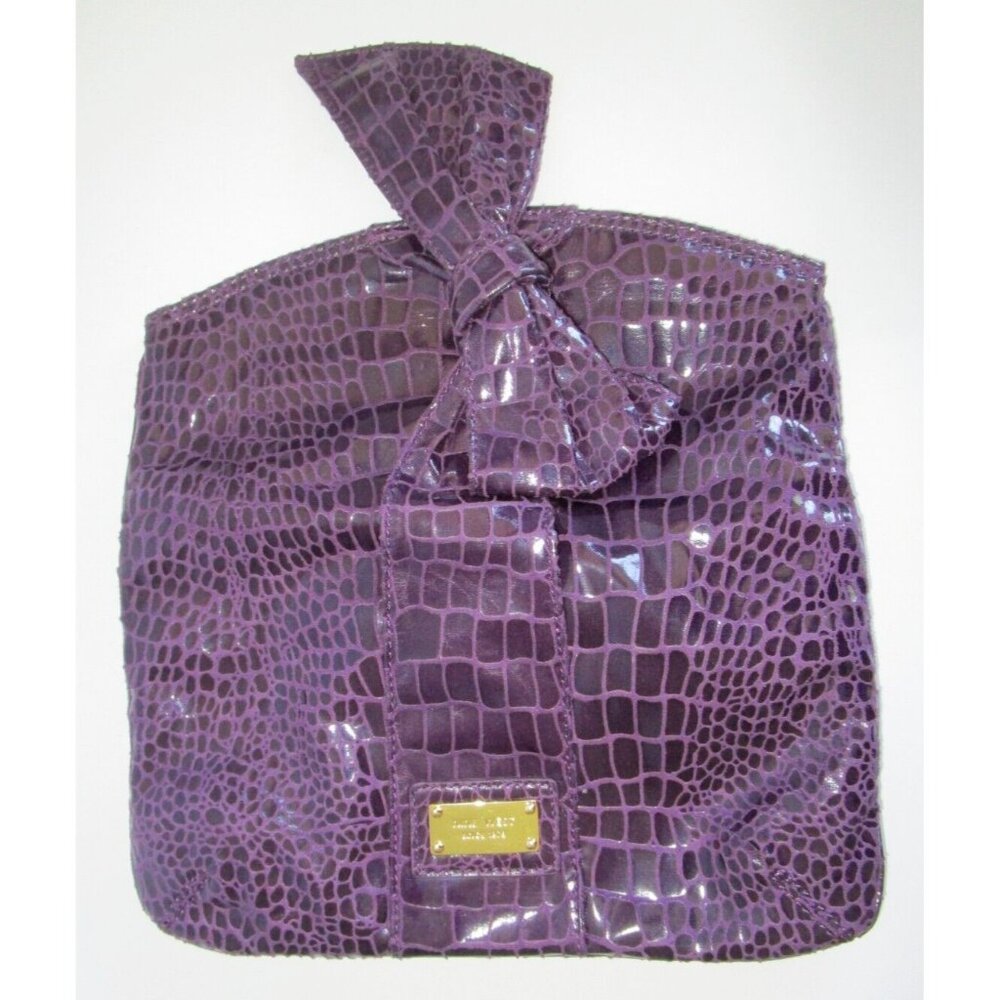 Nine West Clutch Purse -Purple Faux Snakeskin Leather with Bow -New without tags - Picture 4 of 16